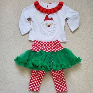 Mudpie Baby Girls Santa Christmas 2-piece Ruffle Holiday Outfit sz0-6m